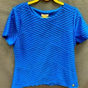 CALVIN KLEIN textured electric blue stretch lined short sleeve blouse sz L